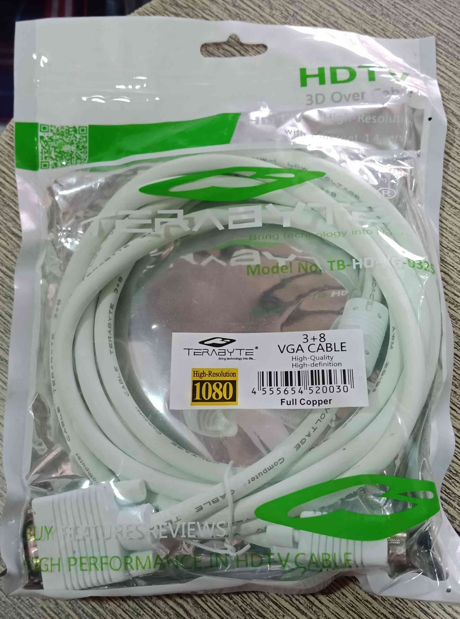 Cable Terabyte VGA Male to Male 3mtr | White
