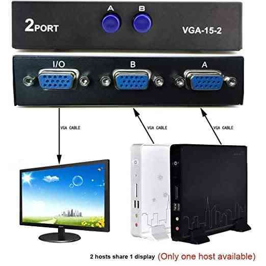 Splitter Haze VGA 1 pc 2 monitor | 2 Port VGA Splitter Sharing Switch Box (2 VGA Out / 1 VGA in) 2 VGA Input 1 VGA Output, For 2 PC to Share one Monitor 1 PC To 2 Monitors SVGA / XGA Video Distributor