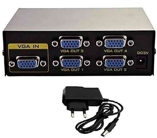 Splitter Ranz VGA 4 port 200MHZ + Adapter | Single CPU to Multiple Monitors, 1 Port DC 5V, 1 VGA Input, 4 VGA Outputs, 30 M Transmission Distance