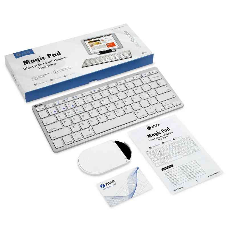 Keyboard Zoook ZK-MAGICPAD | Multi Device Premium Portable Bluetooth keyboard for Everything, Compatible with Mac Phone, Wireless, Slim design, Long Battery Life | White