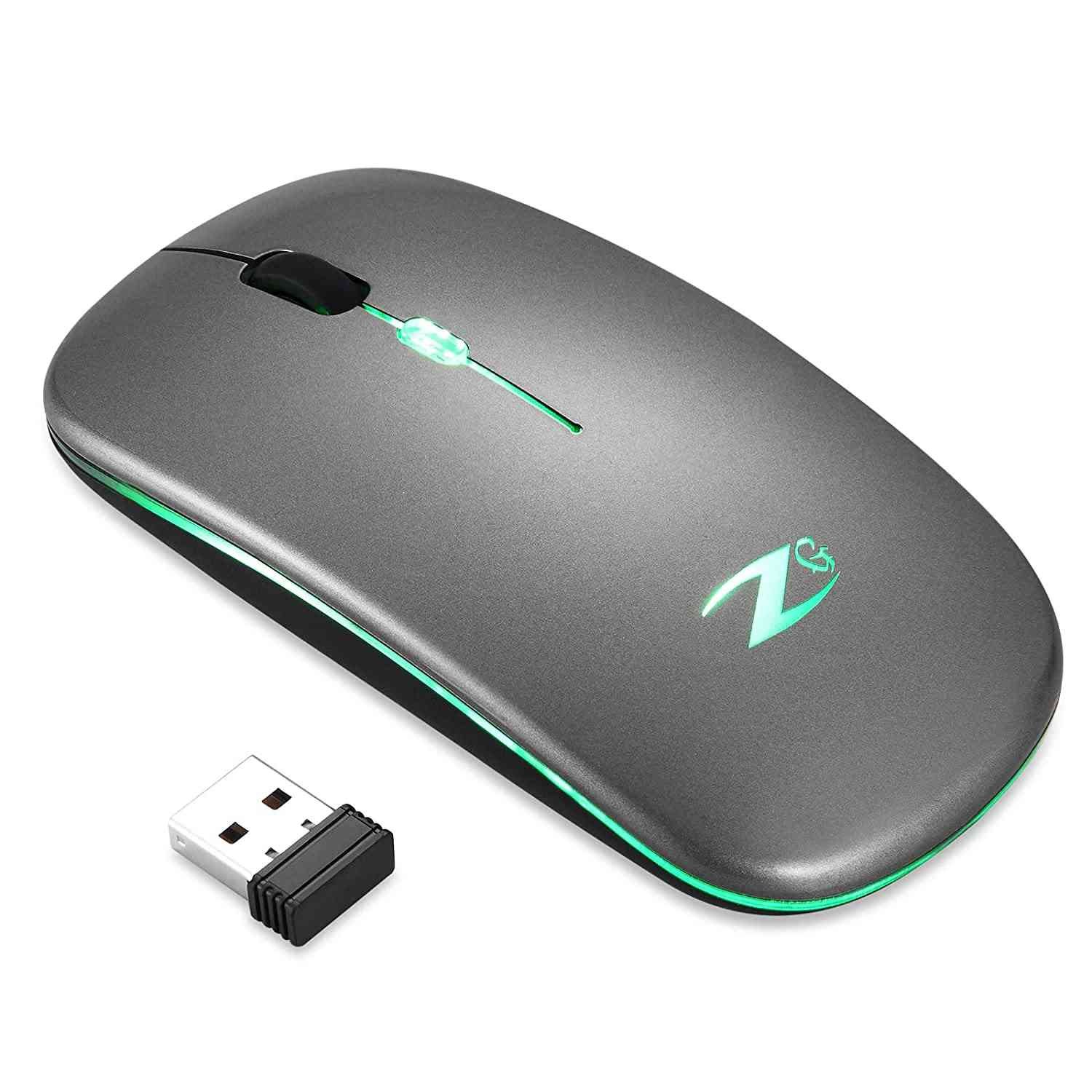Mouse Zoook Blade Wireless ZK-BLADE-GR | Rechargeable 7 Colour mice/ RGB Breathing Lights/ 3 DPI Levels/ Auto Shut Down/ Silent Click Technology/ 600 Mah Battery/ Light Weight/ Plug and Play (Grey)