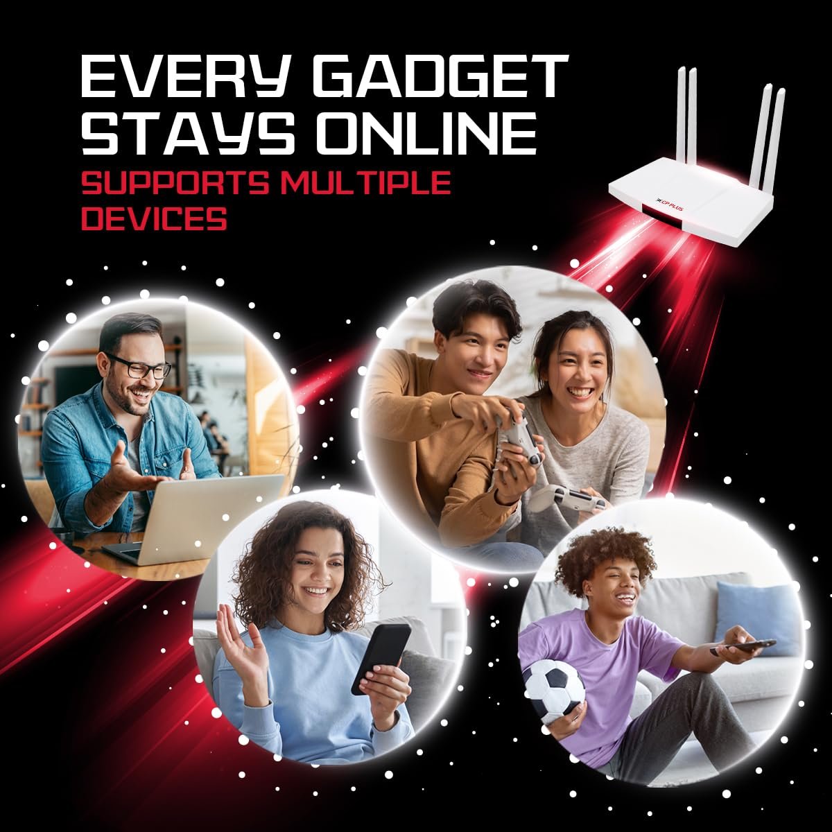 Router CP Plus 4G CP-XR-DE41-S-V2 | 2.4GHz Wi-Fi 6 Router With Super High Speed 4G Internet & Extra Wider Wi-Fi Coverage, Support External Antenna, Support Reset, WPS Button, With Adapter, White