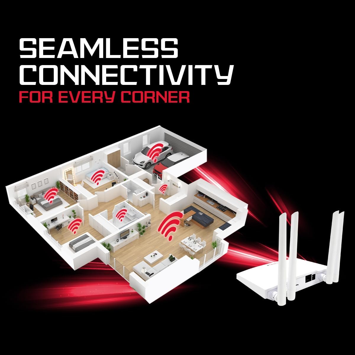 Router CP Plus 4G CP-XR-DE41-S-V2 | 2.4GHz Wi-Fi 6 Router With Super High Speed 4G Internet & Extra Wider Wi-Fi Coverage, Support External Antenna, Support Reset, WPS Button, With Adapter, White