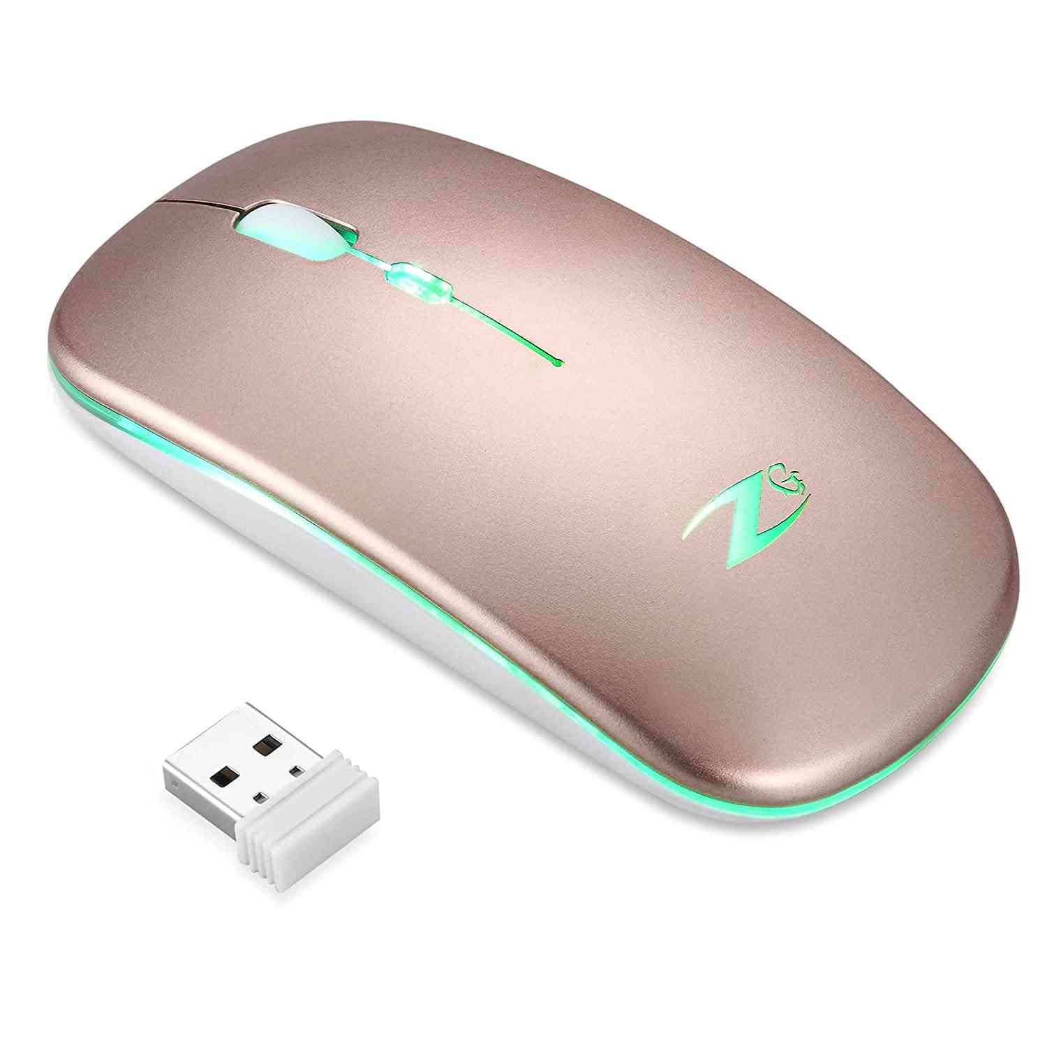Mouse Zoook Blade Wireless ZK-BLADE-RG | Rechargeable 7 Colour mice/ RGB Breathing Lights/ 3 DPI Levels/ Auto Shut Down/ Silent Click Technology/ 600 Mah Battery/ Light Weight/ Plug and Play (Rose Gold)