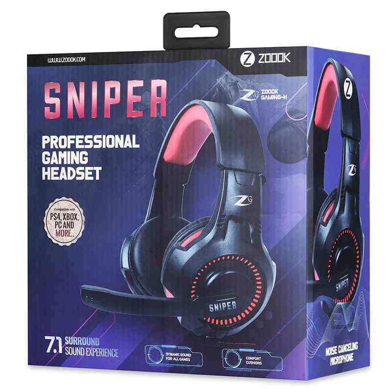 Headphone Zoook Usb Sniper ZK-Sniper | Professional Gaming Headset for Xbox One PS4 Headset,LED Light, Over-Ear Gaming Headphones with Soft Memory Earmuffs for PC, Mac, Laptop, Nintendo Switch, Red-Black
