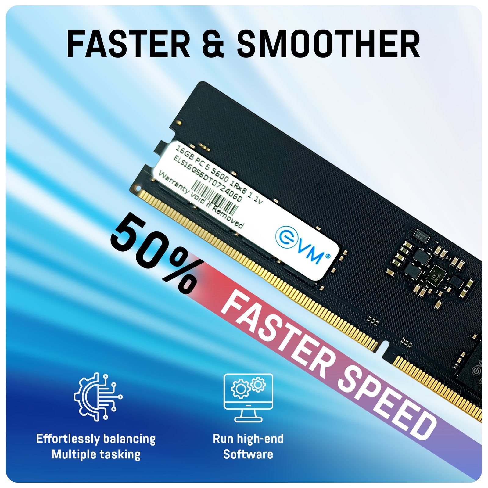 Ram EVM 16GB DDR5 5600MHZ Desktop EVMT16G5600U88P | High Speed Performance, Ideal For Gaming & Editing, Compatible With Intel, AMD & Mac Systems