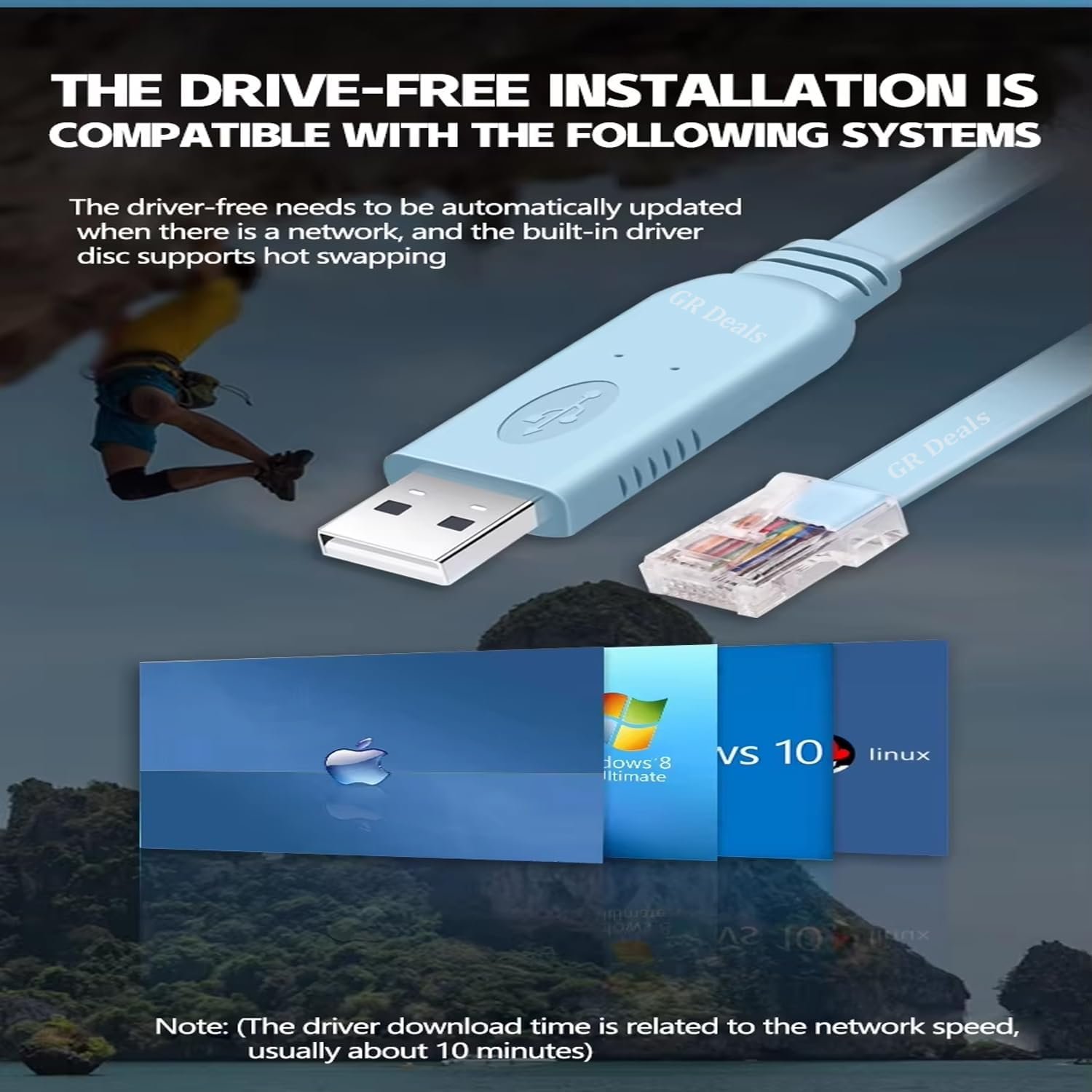Cable USB to RJ45, Console Cable Compatible with Routers/Switches for Laptops in Windows