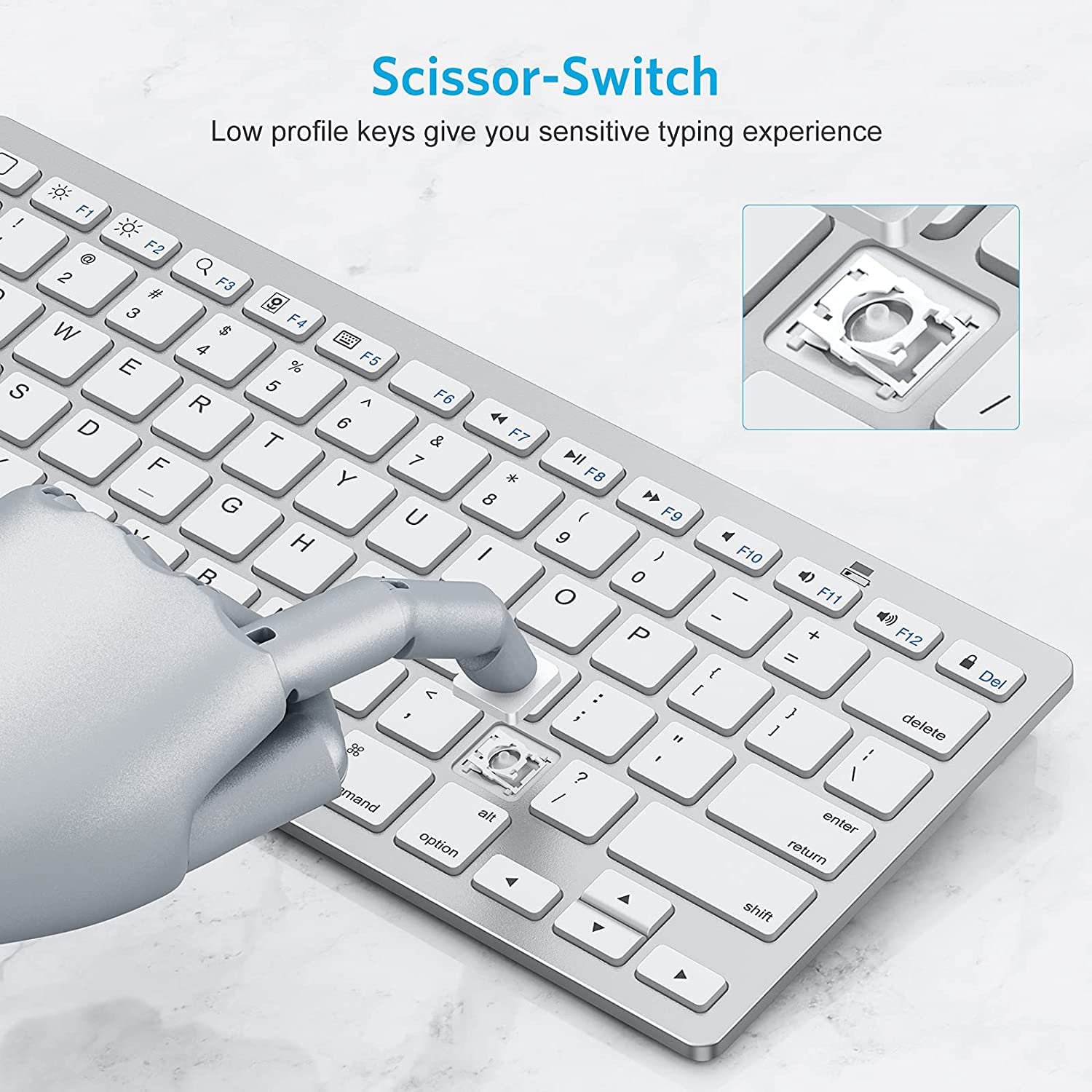 Keyboard Zoook ZK-MAGICPAD | Multi Device Premium Portable Bluetooth keyboard for Everything, Compatible with Mac Phone, Wireless, Slim design, Long Battery Life | White
