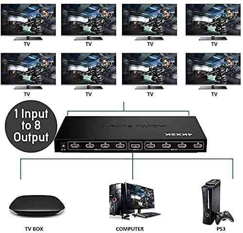 HDMI Splitter Ranz 8 Port | 1x8, 1 in 8 Out HDMI Port, Supports 3D 4Kx 2K Full HD 1080P, Compatible for TV, Monitor, LED, Projector, With Power Adapter, Black