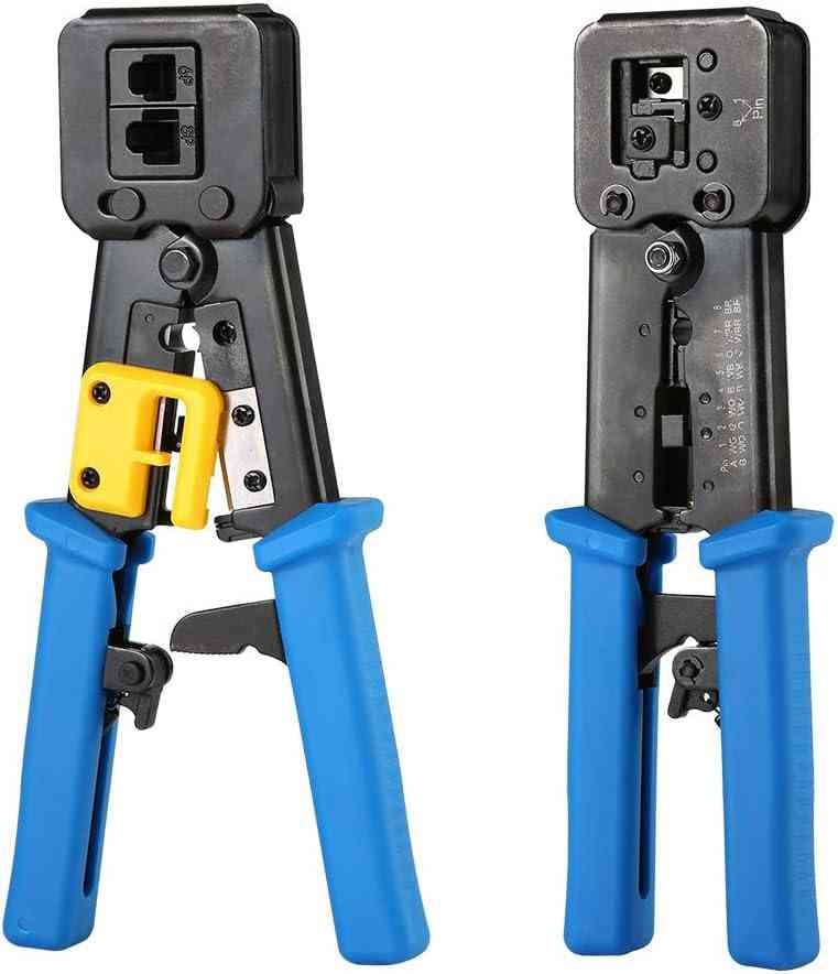Cable Crimping Tool RJ45 with blade for Pass Through Connector End | EZ Cut, Strip, Crimp Electrical Cable