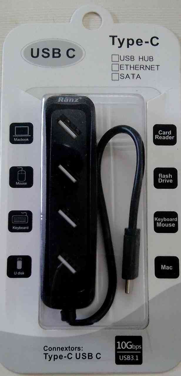 Usb Hub Ranz 4port 3.1 type-c for Computer, Laptop, Desktop High, Speed Data Transfer | Black