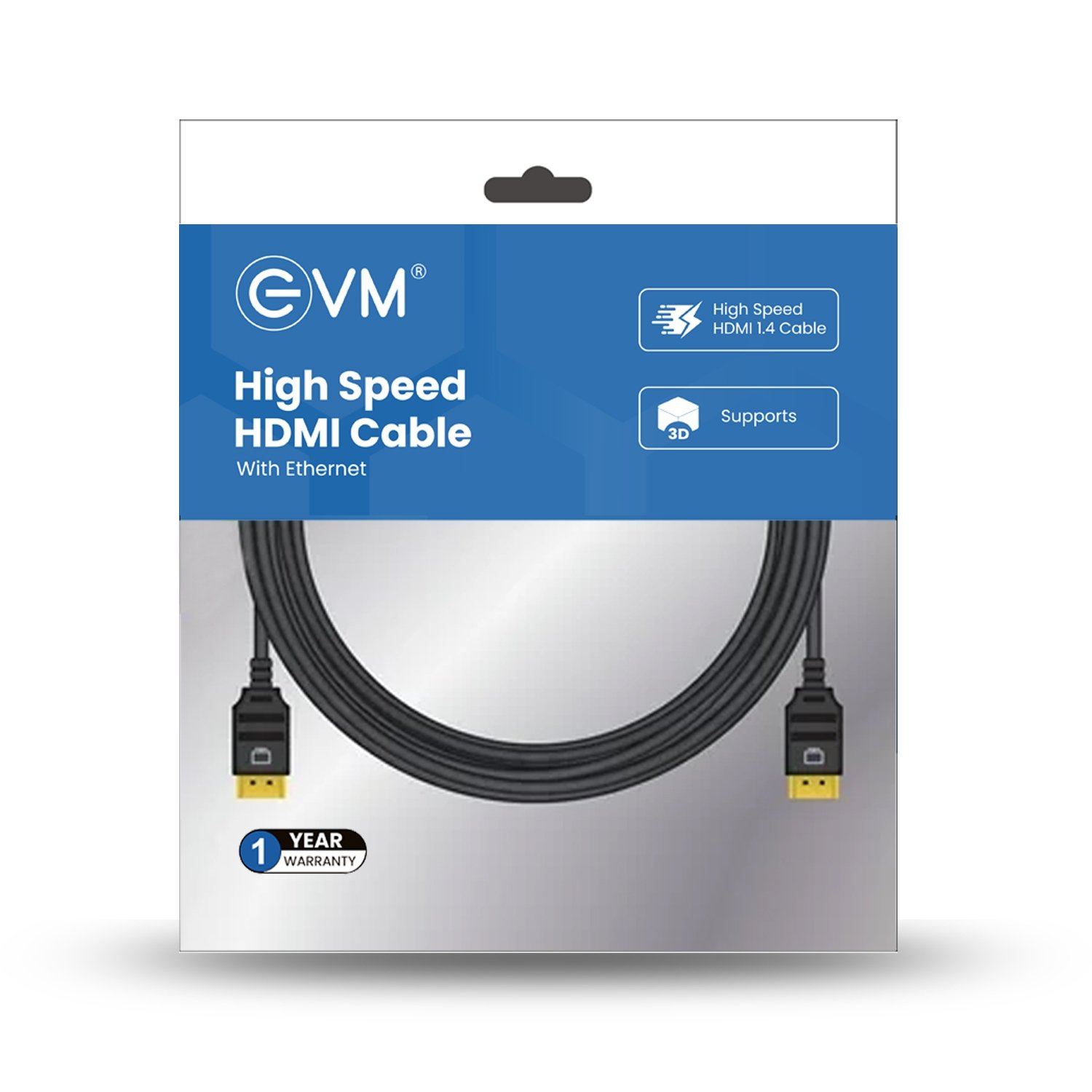 Cable EVM 5M HDMI Male To HDMI Male EVM-HDMi 5M | High Speed HDMI Cable With Ethernet, Gold Plated Connectors, Tangle Free, Compatible With Multiple Devices, Black