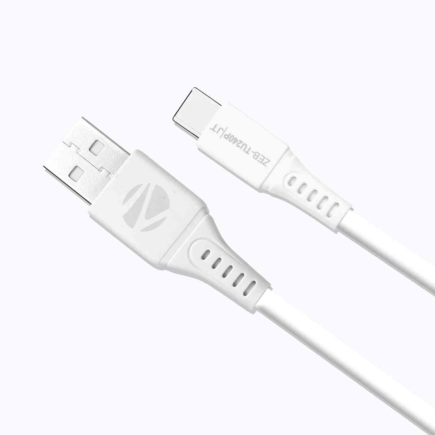Cable Zebronics ZEB-TU240P 1M | USB to Type C, 2.4 Amps 18watts, 1 Meter, Charge & sync, PVC, White