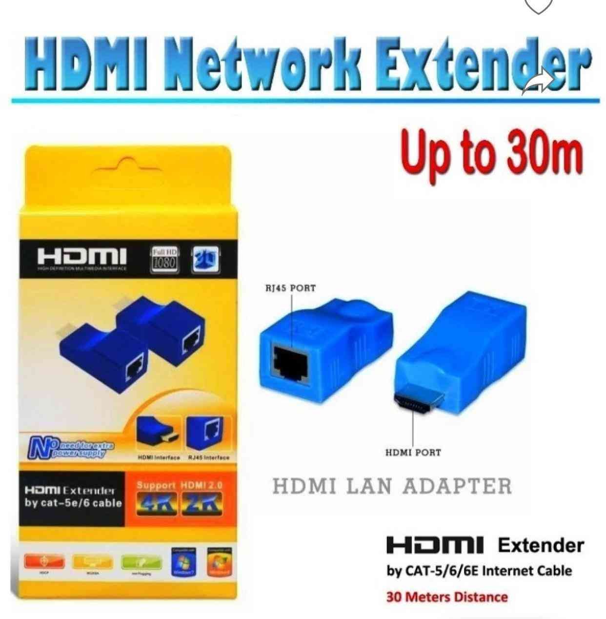HDMI Extender Adapter HDMI to RJ45 Ethernet Network Converter Over by Cat5-e/6 Cable Splitter 1080p up to 30m/98ft Repeater for HDTV HDPC