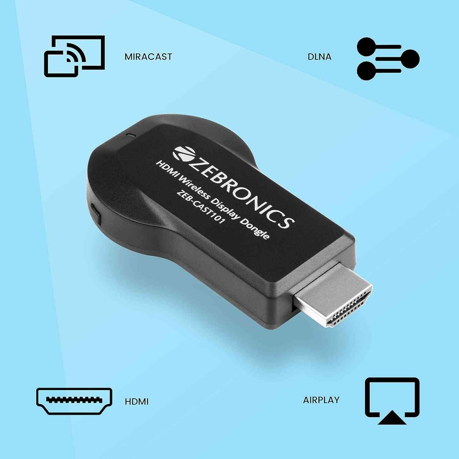 Dongle Zebronics Zeb-CAST 101 | HDMI Wireless Display Dongle Comes with LED Indicator Supporting Miracast, Airplay & DLNA, Black