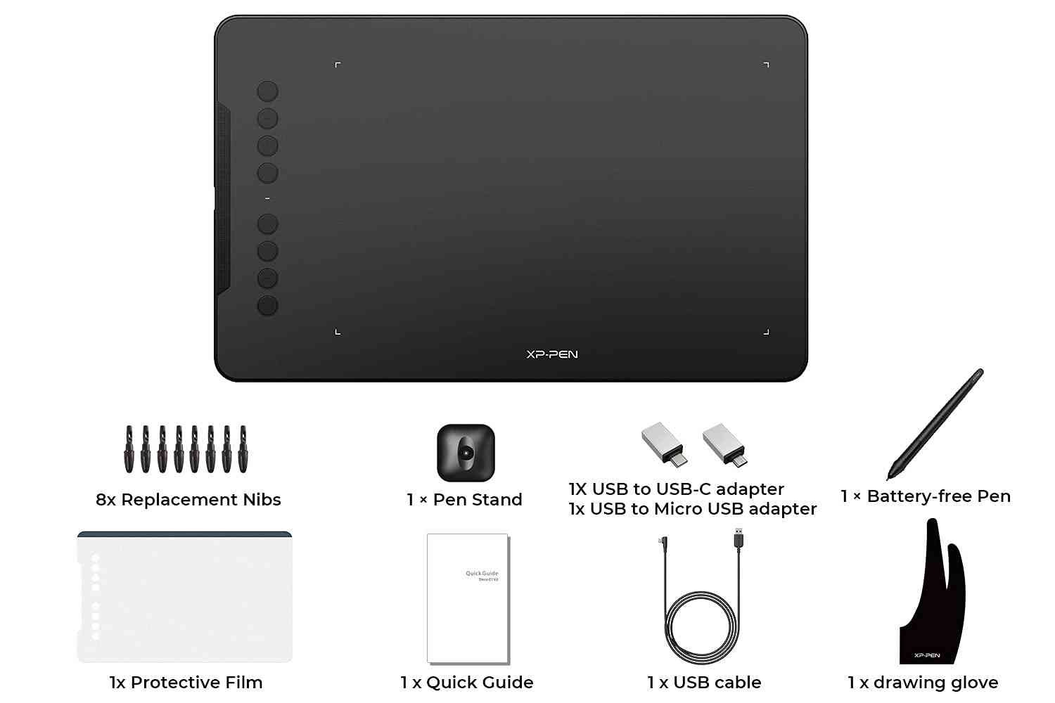 Drawing Pen Tablet XP-Pen Deco01 V2 | Digital Graphics Drawing Pen Tablet 10" (25cm) x 6.25" (15.8cm), 8192 Levels of Pressure Sensitivity, Battery-Free Passive Stylus, Colour:- Black