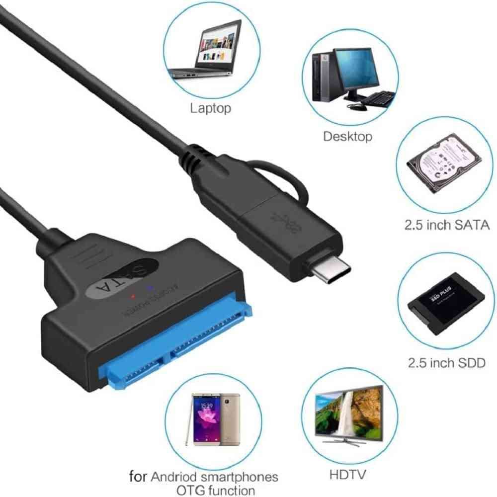 Converter USB 3.0 to SATA Adapter with TYPE C SATA to USB Cable SATA to USB 3.0 External Converter 5Gbps High Speed Plug and Play Cable USB 3.0 to SATA III Hard Driver Adapter for 2.5 Inch HDD SSD Black