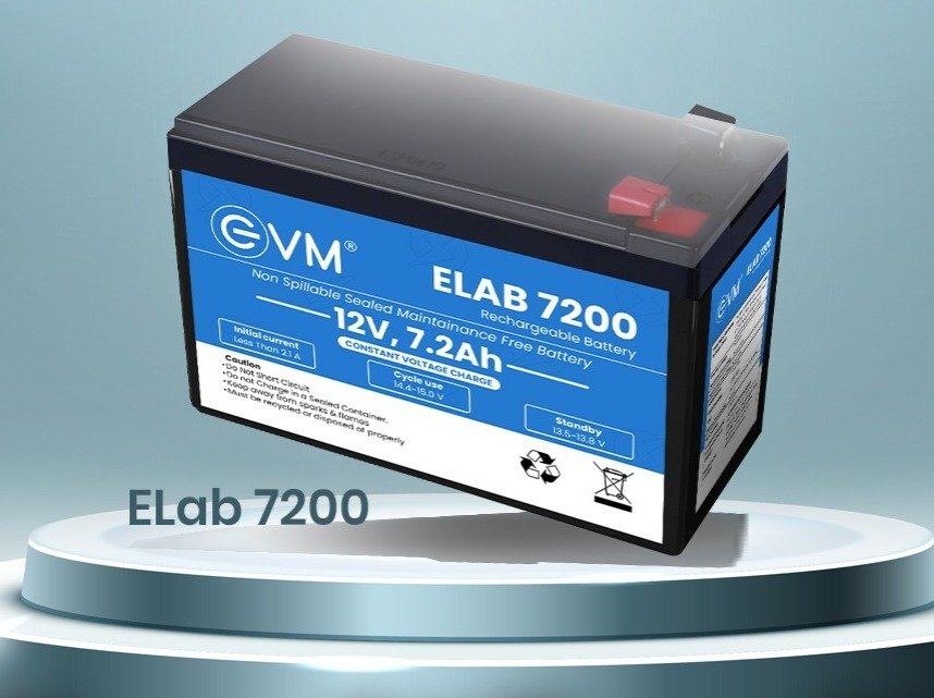 Battery EVM ELAB 7200 12V / 7.2 Ah Lead Acid Rechargeable Battery for UPS, Black