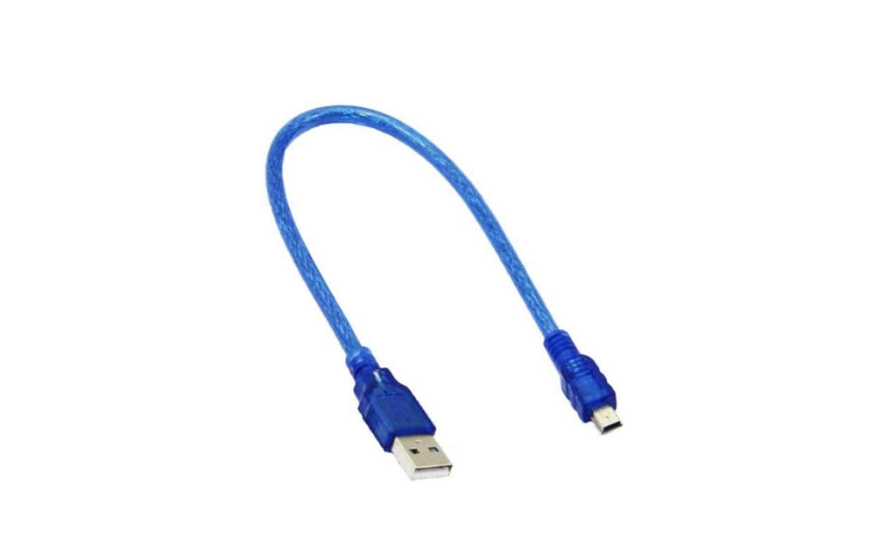 Cable USB 2.0 Type A Male To Mini Type B Male 1 Feet Cable, Metallic Blue Jacketed