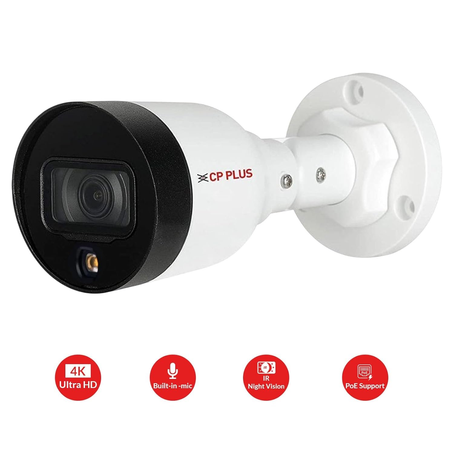 Security Camera CP Plus CP-UNC-TA41L3C-LQ | 4MP Dual Light Bullet Camera, 3.6mm Fixed Lens, DWDR, Day / Night Vision, IR Range of 30 Mtr, Built-in Mic, PoE, White