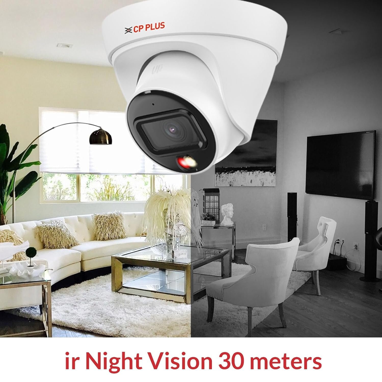 Security Camera CP Plus CP-UNC-DA41L3C-D-LQ | 4MP Dual Light Dome Camera, 3.6mm Fixed Lens, WDR, Day/ Night Vision, IR Range of 30 Mtr, Built-in Mic, White