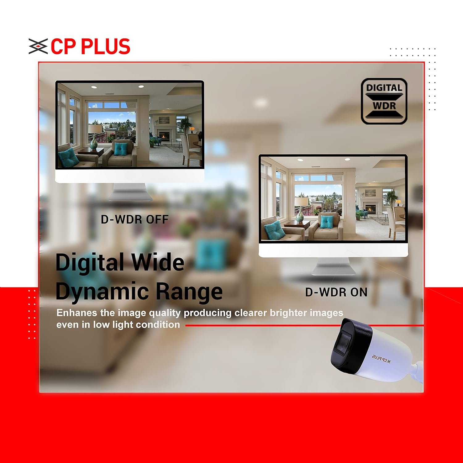 Security Camera CP Plus 5MP IR Bullet CP-USC-TC51PL2-V3-0360 | 5MP IR Outdoor Bullet Camera, 3.6MM Lens Up to 20M IR Distance, Max. 25fps @ 5MP (16:9 video output), White