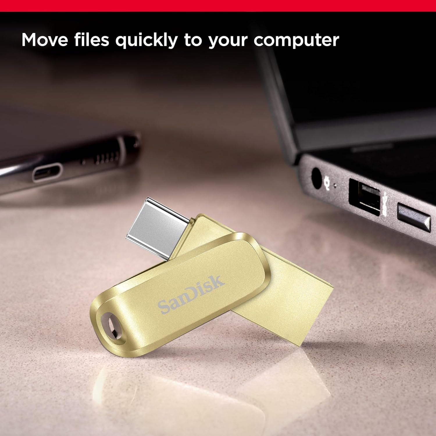 Pendrive SanDisk Ultra Dual Drive Luxe Type-C 64GB SDDDC4-064G-I35GD Flash Drive | USB 3.2 Gen 1, OTG, Upto 400MB/S Read Speed, Gold