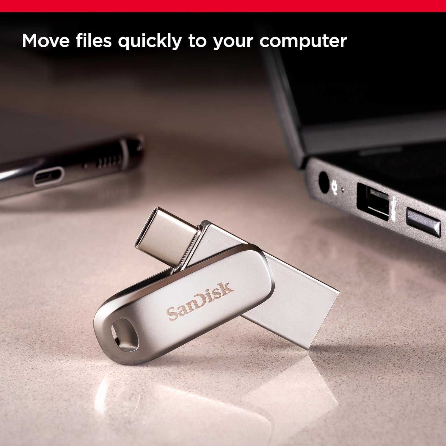 SanDisk Ultra Dual Drive Luxe 1TB USB 3.2 Gen 1 Type-C & Type-A OTG Metal Flash Drive – Silver (SDDDC4-1T00-I35)