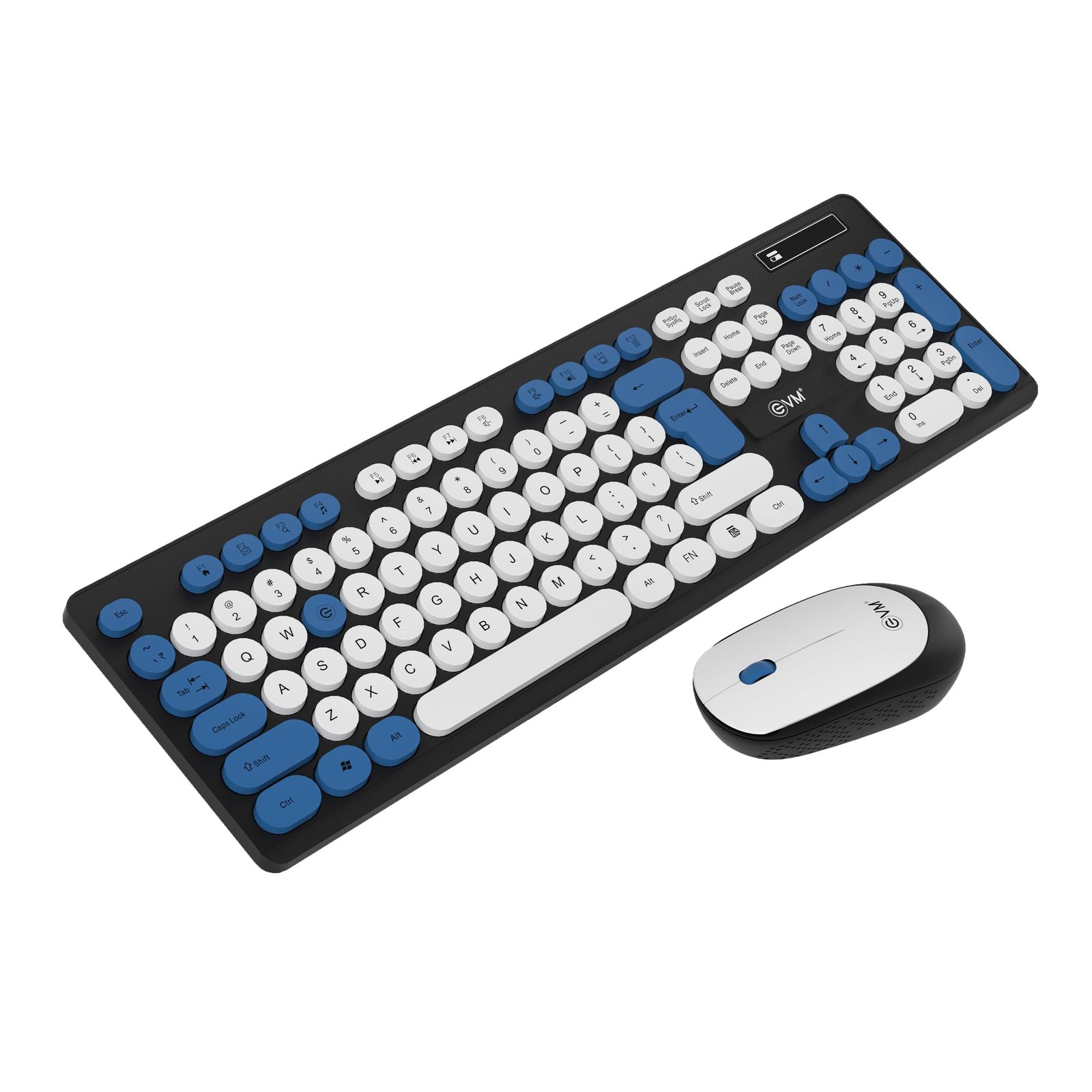 Keyboard & Mouse Combo EVM Wireless WLKM-045 | 112 Rounded Keys, 2.4G, 1000 DPI Resolution, USB Receiver, Anti Slip Grille Roller, 10m Working Range, Smooth Keystrokes, Plug & Play, Black