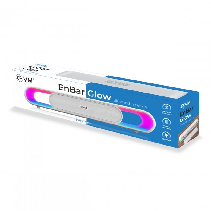 Speaker EVM EnBar Glow Bluetooth Speaker EVM-BTS-104 | 15 Hours Playtime, RGB Lights, Bluetooth 5.3, 16W Portable Wireless Speaker, White