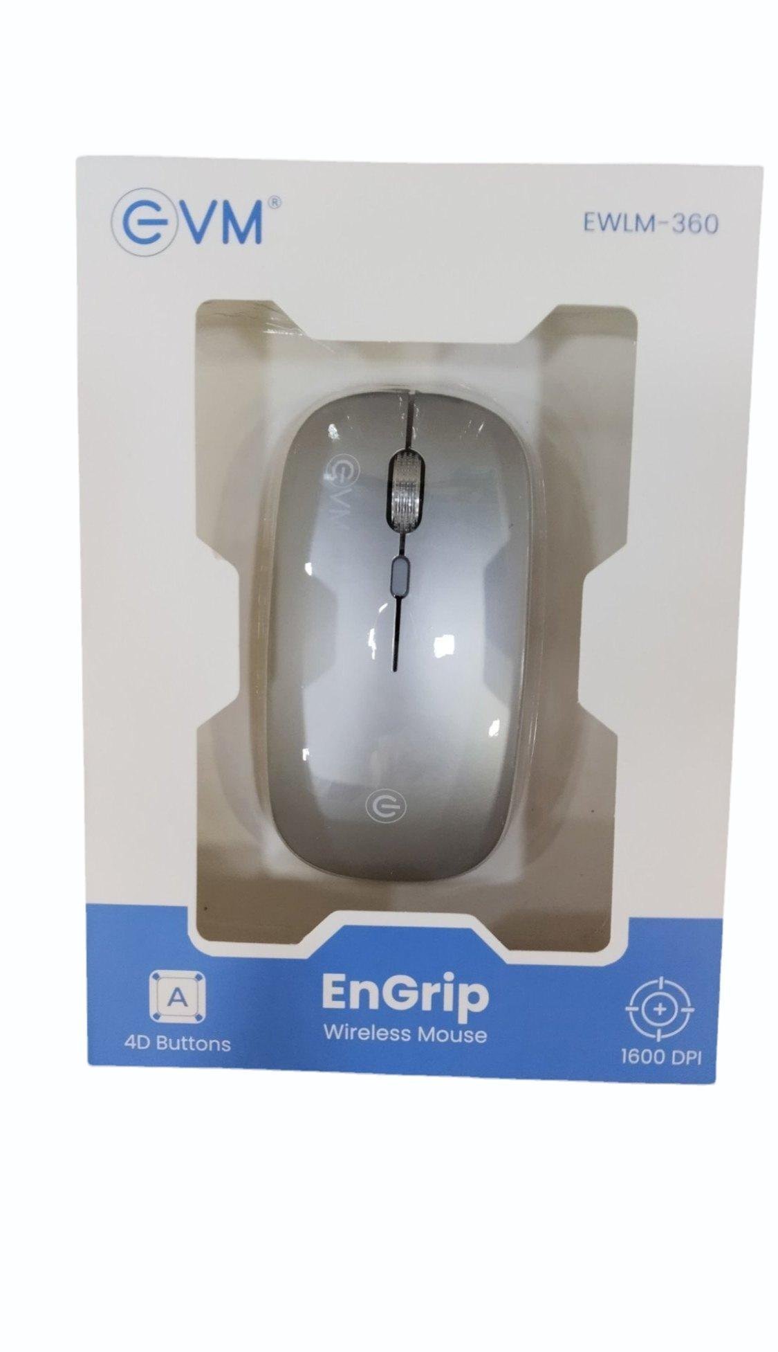 Mouse EVM Wireless Rechargeable 4D EnGrip EWLM-360 | Silver Scroll Wheel & Cover, 2.4 GHz, BT 5.0, 500mAH Battery Capacity, Led Light, 1600 DPI Resolution, 4D Buttons, Type C Interface, Silver