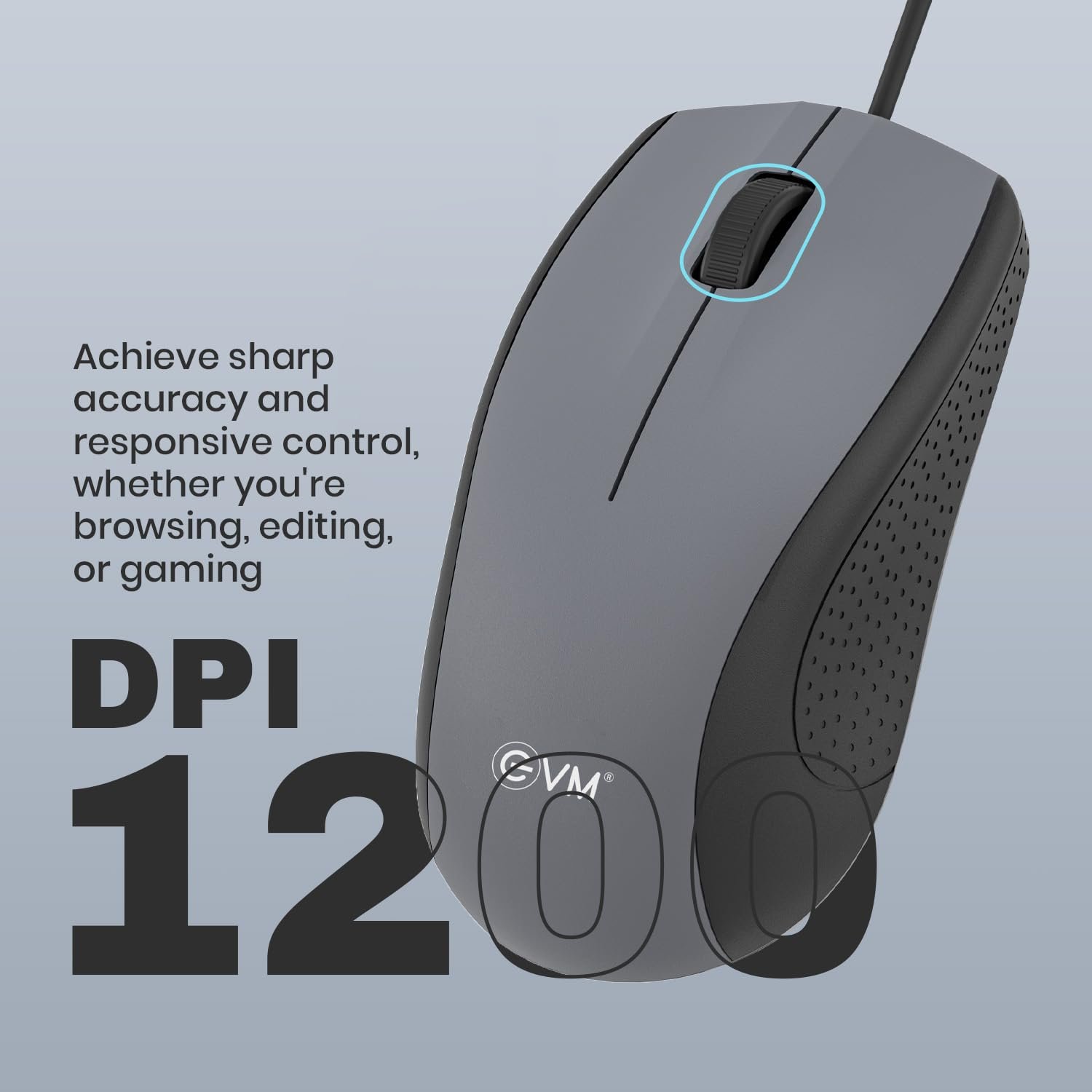 Mouse EVM M513 Wired Optical | 1200 DPI Precision, Ergonomic Design, USB | 1.1m Cable, Smooth Cursor Control | for Laptop & Desktop | 1 Year Warranty (EVM-M513-Grey)