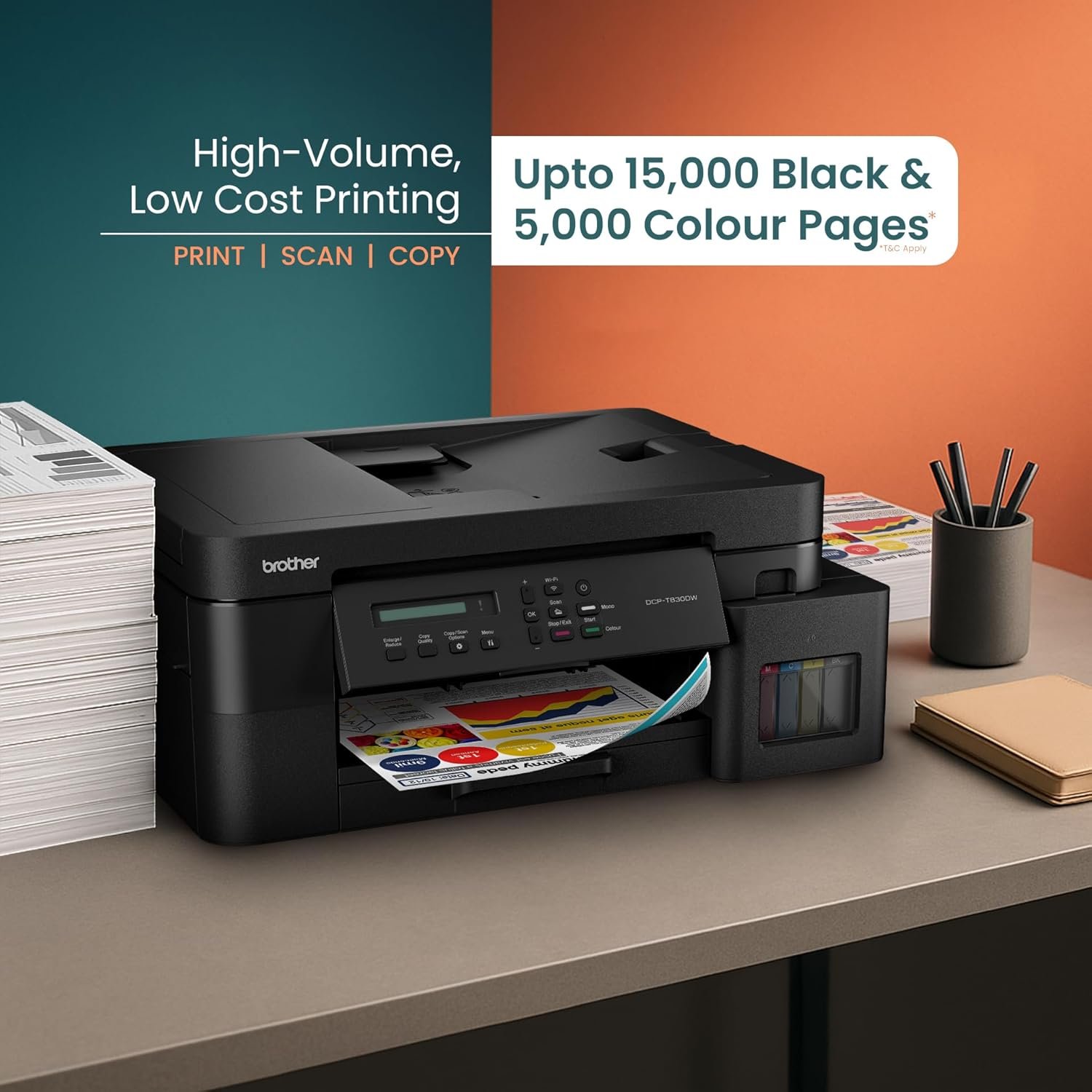 Printer Brother DCP-T830DW | Multifunction WiFi Ink Tank Printer, Print, Scan, Copy With Auto Duplex, ADF & Ethernet, High Speed USB 2.0, Black