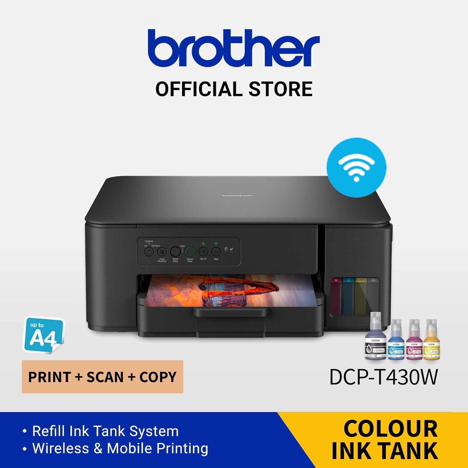 Printer Brother DCP-T430W | Multifunction WiFi Ink Tank Printer, Effortless Print, Scan, Copy With Wireless Connectivity, Upto 7500/ 5000 Pages Yield, Best For Home & Office, Black