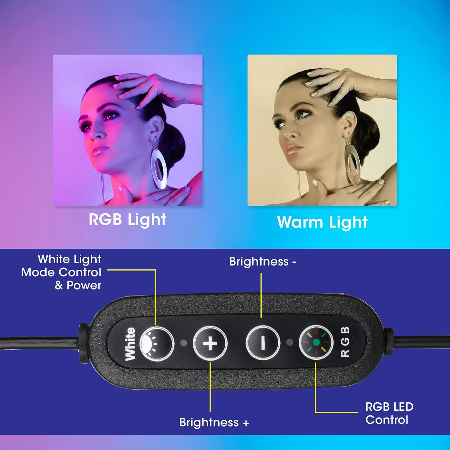 Ring Light Zebronics ZEB-RL10 | 10" (254mm) Selfie Ring Light with 6 feet Extendable Tripod, 26 RGB LED Modes, BT Shutter Trigger, Phone Holder, Cool/Medium/Warm Modes, USB Powered and in-line Controller