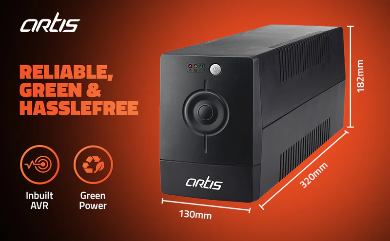 Ups Artis Powersafe PS-1000Eco 1000VA (1KVA) | For PC + Laptops + Routers + Networking Devices + Gaming Consoles