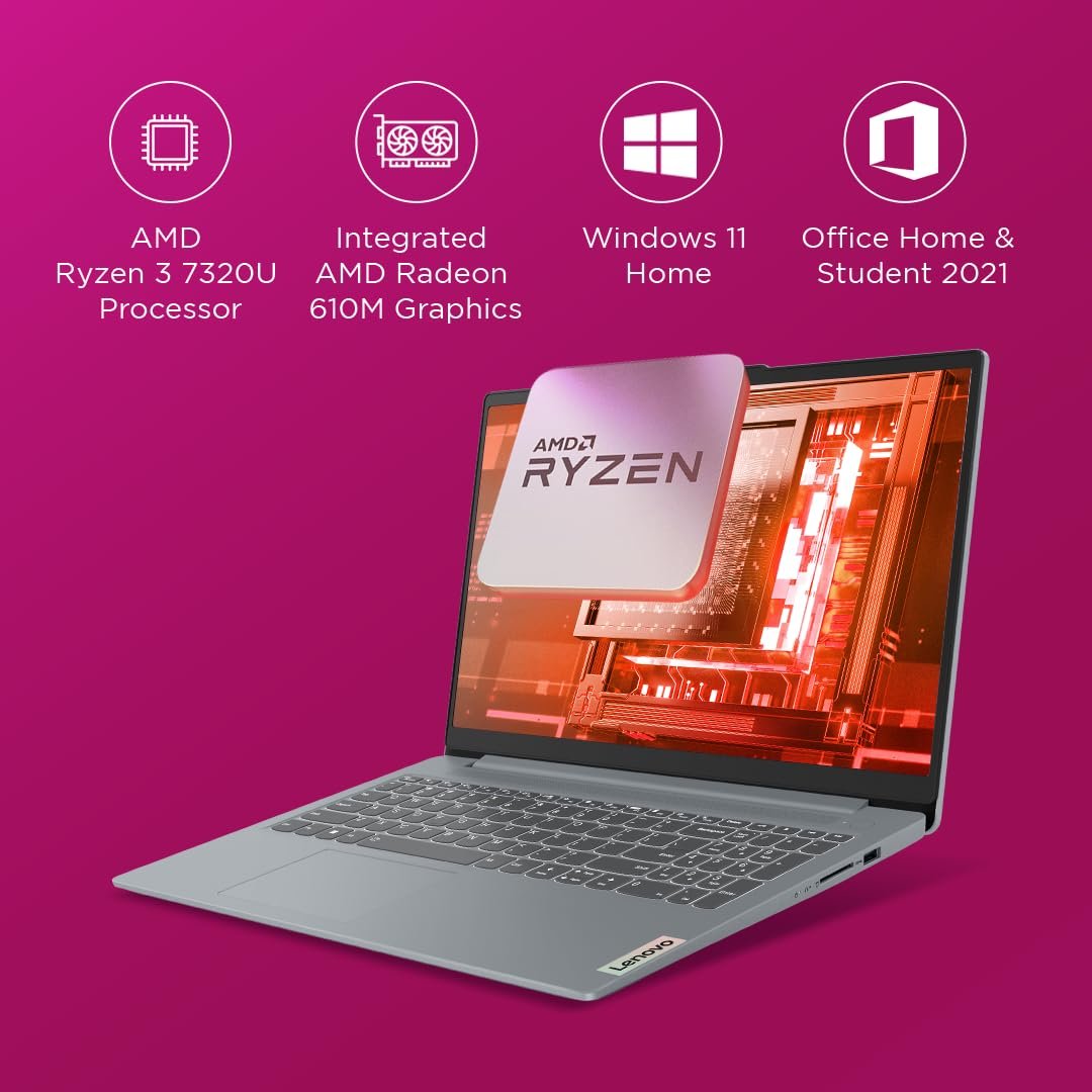 Laptop Lenovo IdeaPad Slim 3 14AMN8 (82XN006MIN) | 14-Inch FHD, Ryzen 3 7320U, 8GB, 512GB SSD, Windows 11 Home with Office 2021, Arctic Grey