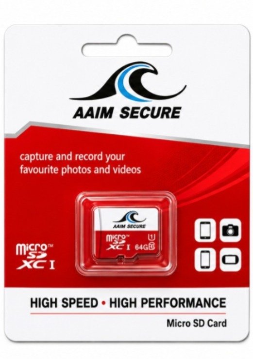 Card Micro SD AAIM SECURE ST2-64-S1 | 64GB Class 10 High Speed 90MB/s Read with SD Adapter, For Smartphones, Cameras, CCTV, Dashcams