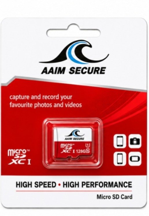 Card Micro SD AAIM SECURE 128GB AIM-SD-128GB | Class 10 U3 High Speed 100MB/s Read 4K Recording with SD Adapter, For Smartphones, CCTV, Cameras