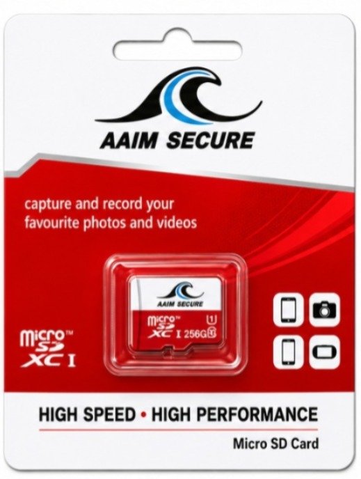 Card Micro SD AAIM SECURE 256GB AIM-SD-256GB | Class 10 U3 Ultra High Speed 100MB/s 4K Video with SD Adapter, For Smartphones, Cameras, CCTV, Drones