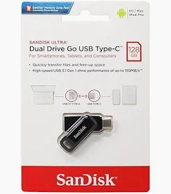 Pendrive Sandisk 128gb Ultra Dual Drive Go USB Type-C SDDDC3-128G-I35 Flash Drive | Upto 400MB/s Read Speed, Black