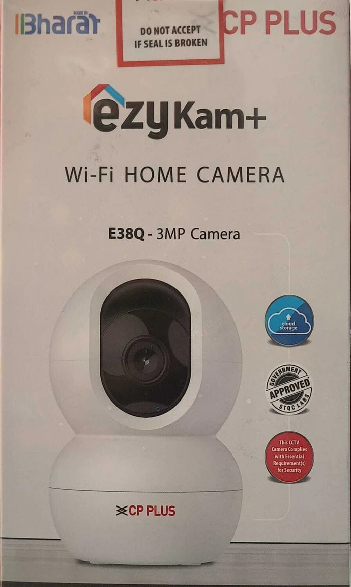 Security Camera CP Plus EzyKam CP-E38Q | 3MP Wi-Fi PT Camera, IR Distance of 15 Mtr, 4mm Lens, Sound Detection, Works With Google Home, Two-Way Talk, Support Micro SD Card Upto 256GB, White