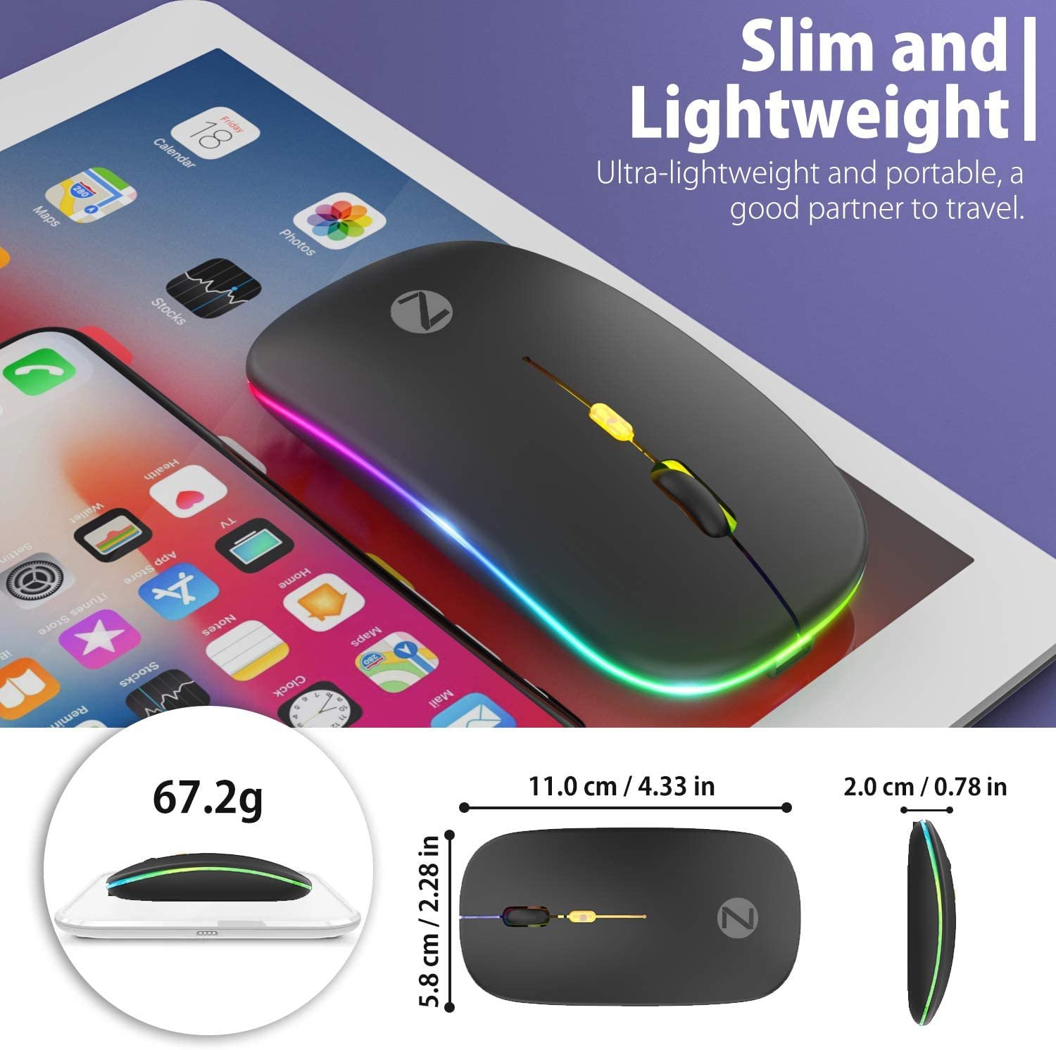 Mouse Zoook Blade Wireless ZK-BLADE-B | Rechargeable 7 Colour mice/ RGB Breathing Lights/ 3 DPI Levels/ Auto Shut Down/ Silent Click Technology/ 600 Mah Battery/ Light Weight/ Plug and Play (Black)