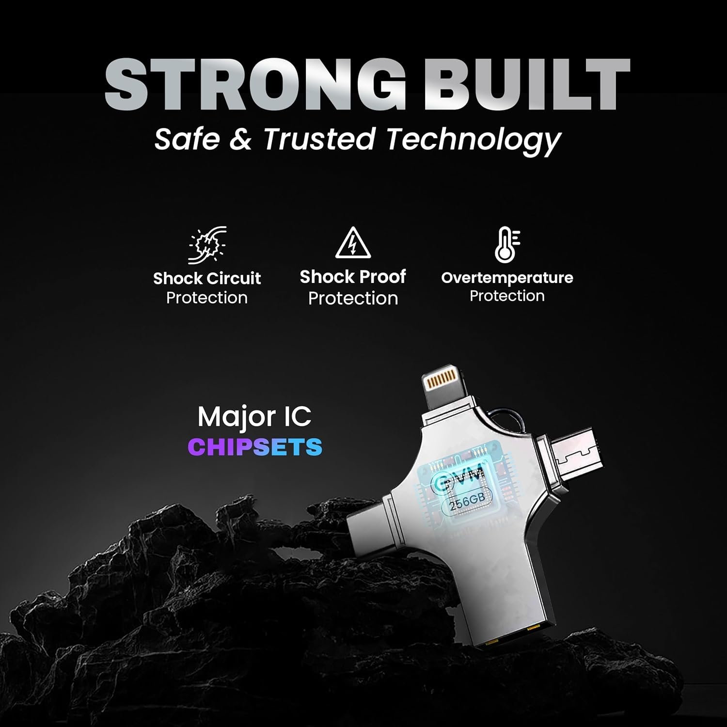 Pendrive EVM 256GB EnStore 4 in 1 OTG USB 3.0 EVM4D/256G Flashdrive | High Speed USB 3.0 With Read Speed of 100Mb/s & Write Speed of 25Mb/s, Transfer Files Between USB-A, All Smartphones, Silver
