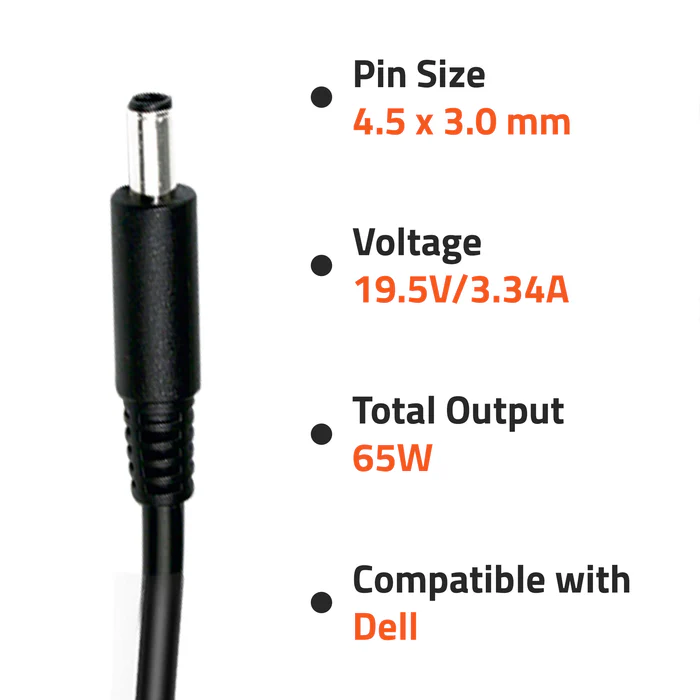 Adapter Artis AR0501 (N) 65Watt Laptop Charger without Power Cord, Compatible with Dell Laptops, 19.5V / 3.34A, Pin Size: 4.5mm x 3.0mm (BIS Certified)