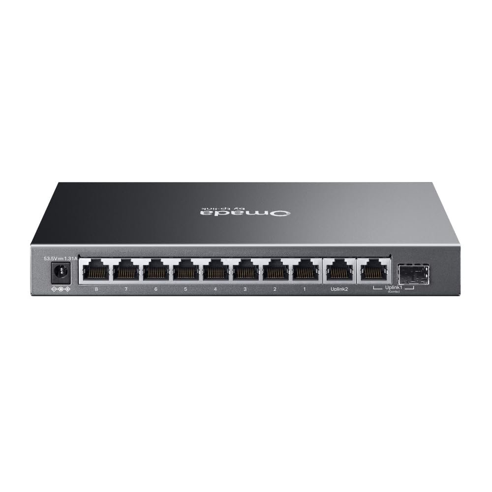 Switch TP-Link Omada 10-Port Gigabit Easy Managed Switch with 8-Port PoE+ ES210GP | 63W Power Budget, Durable Metal Casing & Desktop/Wall Mounting Design, Plug & Play, Grey