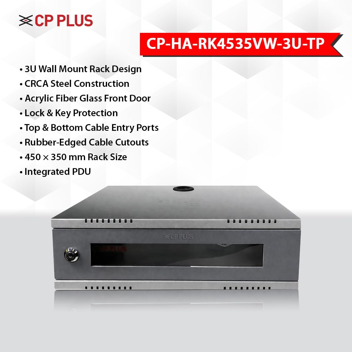 Rack CP Plus CP-HA-RK4535VW-3U-TP | 3U DVR/ NVR Rack, Server Rack + Transparent Glass Door + Wall Mount + Metal Box - Modular (Value Series) - No Need to assemble, Ready to use