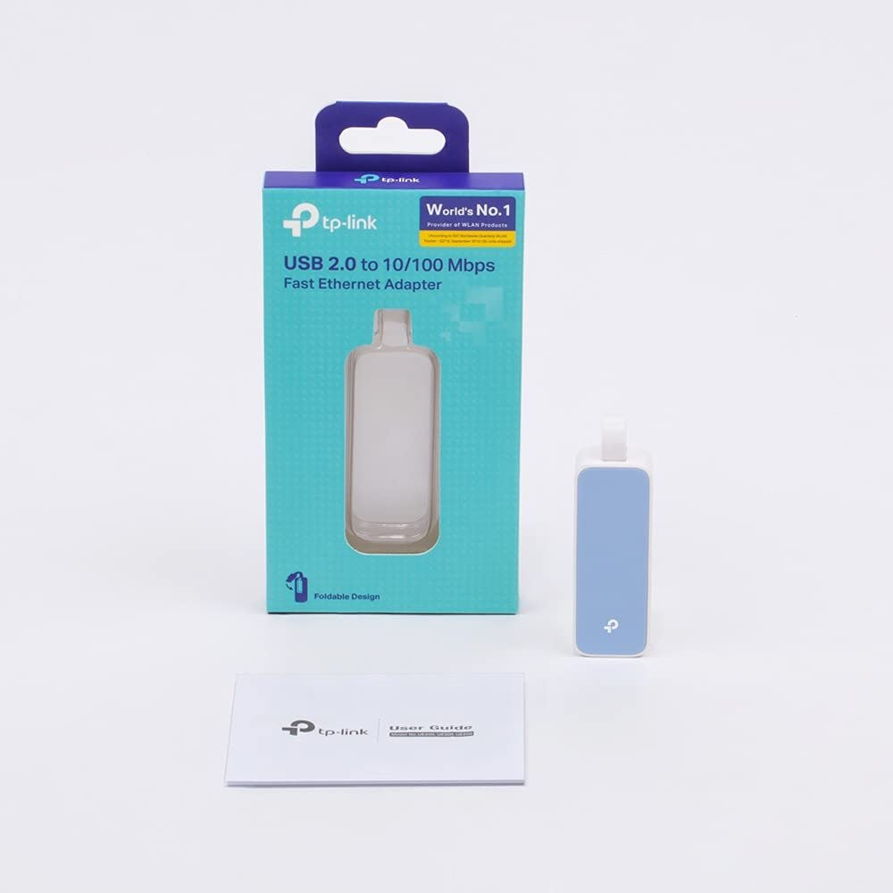 Adapter TP-Link TL-UE200 | USB 2.0 To 100Mbps Ethernet Network Adapter, Expand Connectivity | Compact and Portable with Foldable Cord Design | Fast & Stable Data Connection, Plug & Play with Broad Compatibility, White