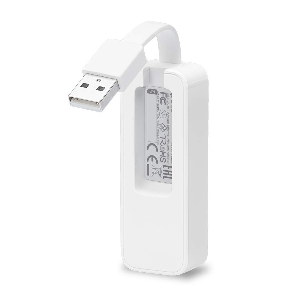 Adapter TP-Link TL-UE200 | USB 2.0 To 100Mbps Ethernet Network Adapter, Expand Connectivity | Compact and Portable with Foldable Cord Design | Fast & Stable Data Connection, Plug & Play with Broad Compatibility, White