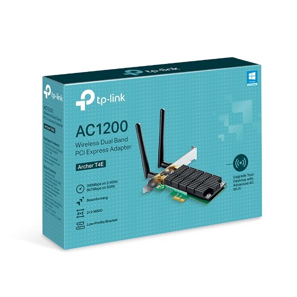 Adapter TP-Link AC1200 Wireless Dual Band PCI Express Adapter Archer T4E | Low Profile, Long Range Beamforming Heat Sink Technology, Supports Windows 10/8.1/8/7/XP, Black